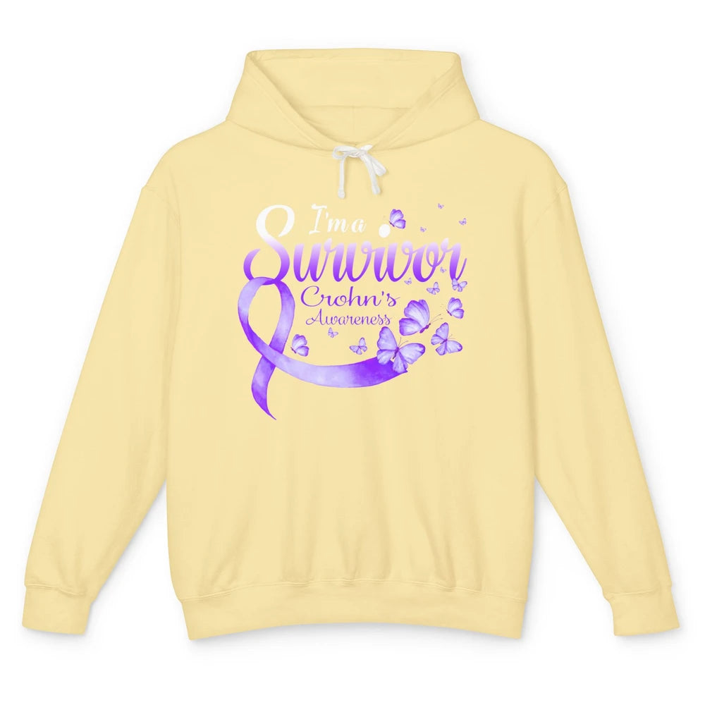 Survivor Butterfly Ribbon Warrior Crohns Disease Awareness Unisex Lightweight Hoodie