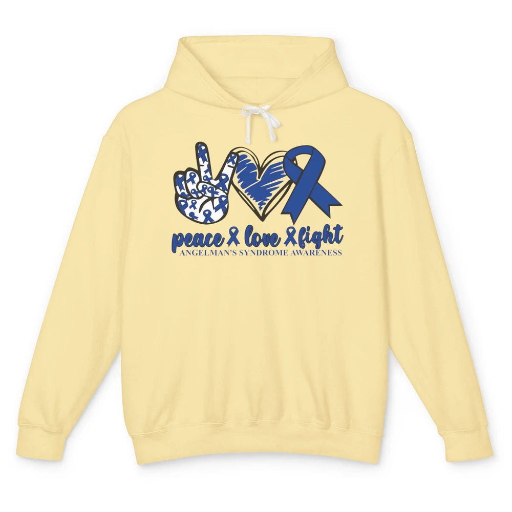 Angelman's Syndrome Awareness Blue Ribbon Peace Love Fight Unisex Lightweight Hoodie