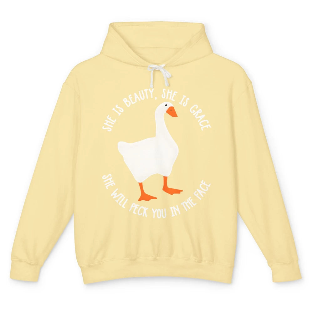 Funny Goose She's Beauty She's Grace Peck You In The Face Unisex Lightweight Hoodie