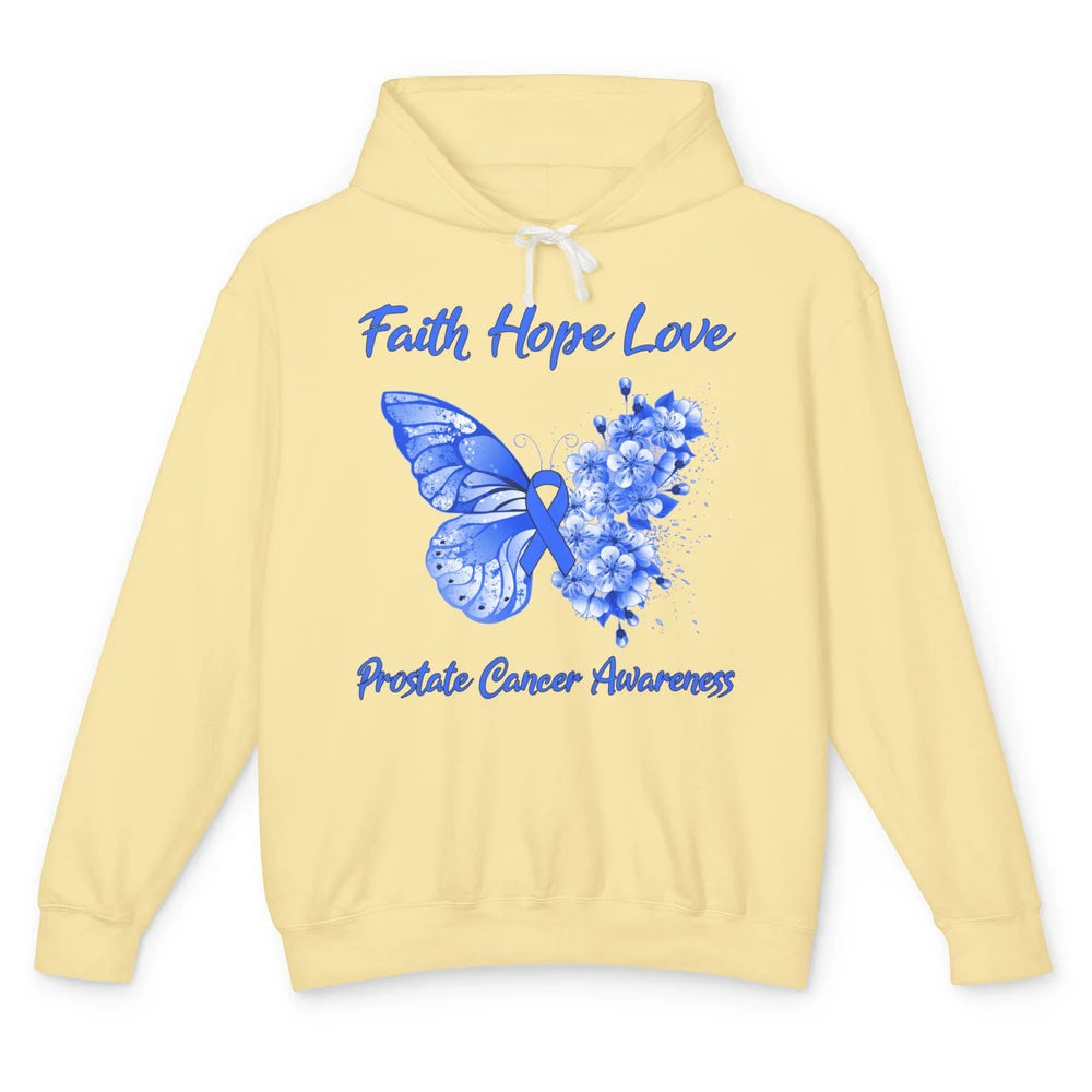 Butterfly Faith Hope Warrior Prostate Cancer Blue Ribbon Unisex Lightweight Hoodie