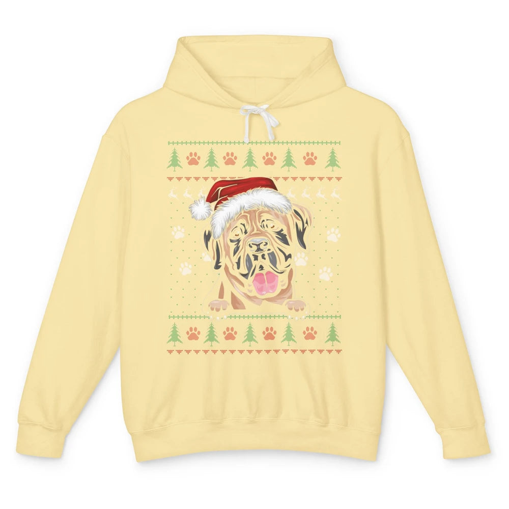 Merry Christmas Cute Santa Hat English Mastiff Dog Ugly Xmas Unisex Lightweight Hoodie