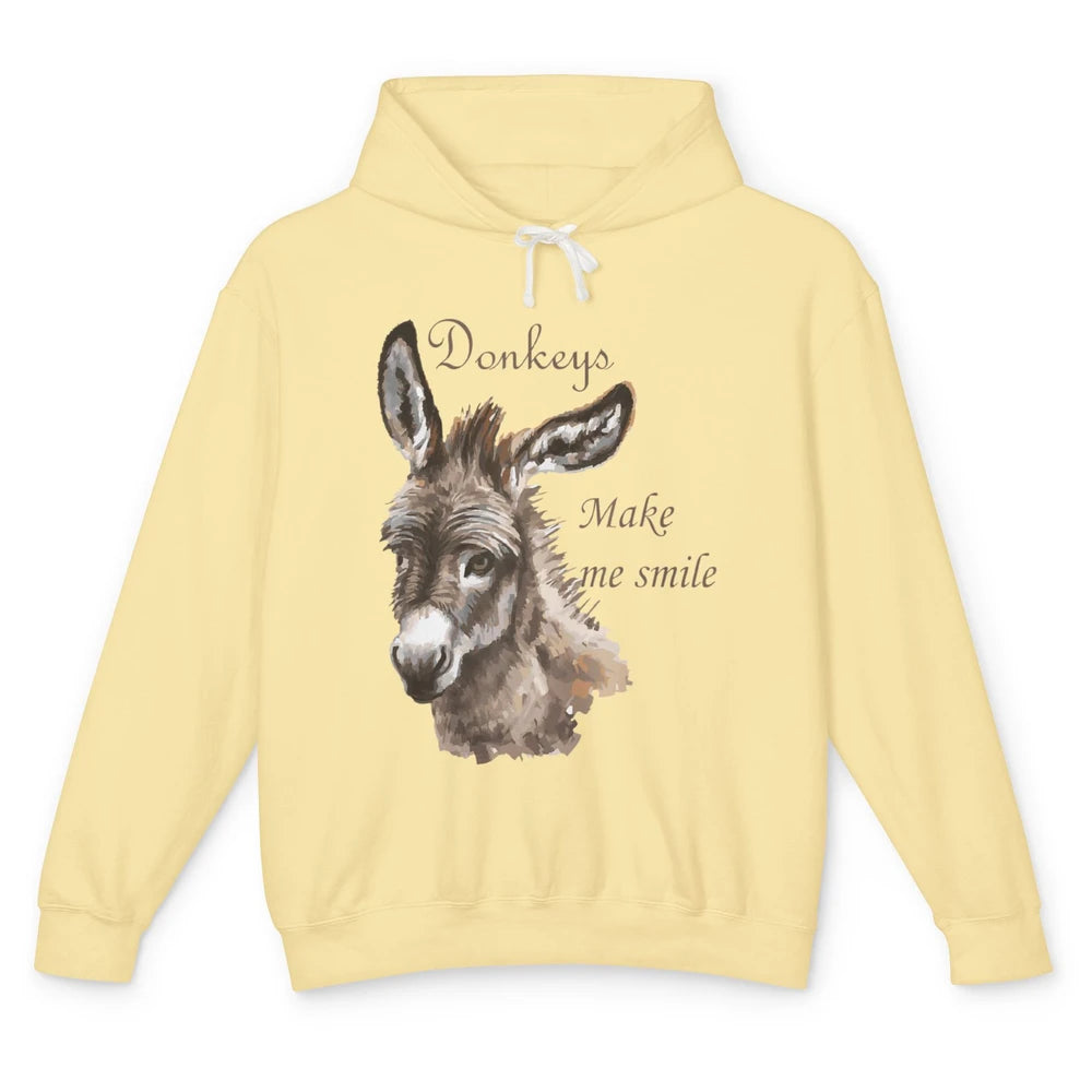 Watercolor Donkey Make Me Smile Farming Life Farm Animal Unisex Lightweight Hoodie