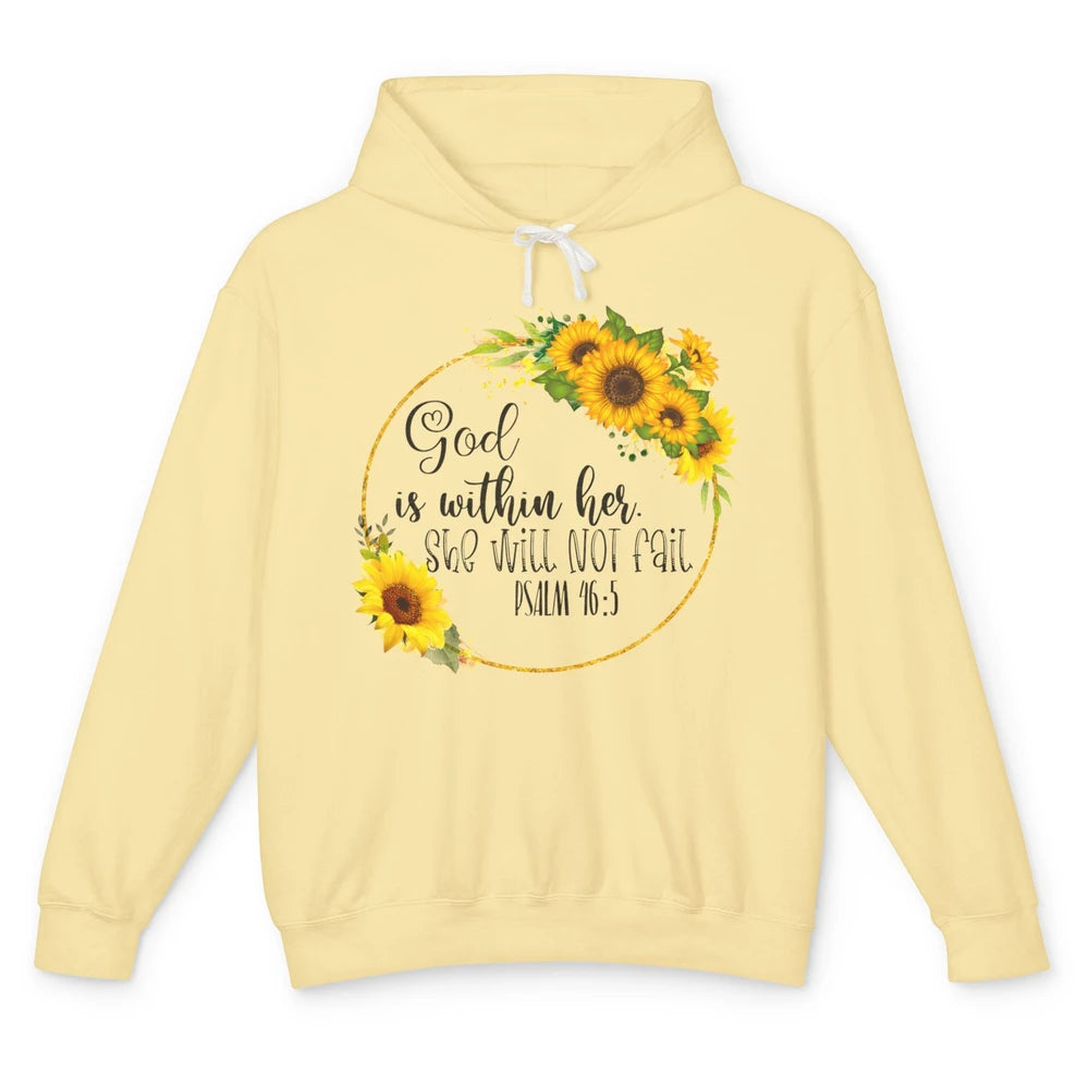 Floral Christian God Is Within Her She Will Not Fall Bible Unisex Lightweight Hoodie