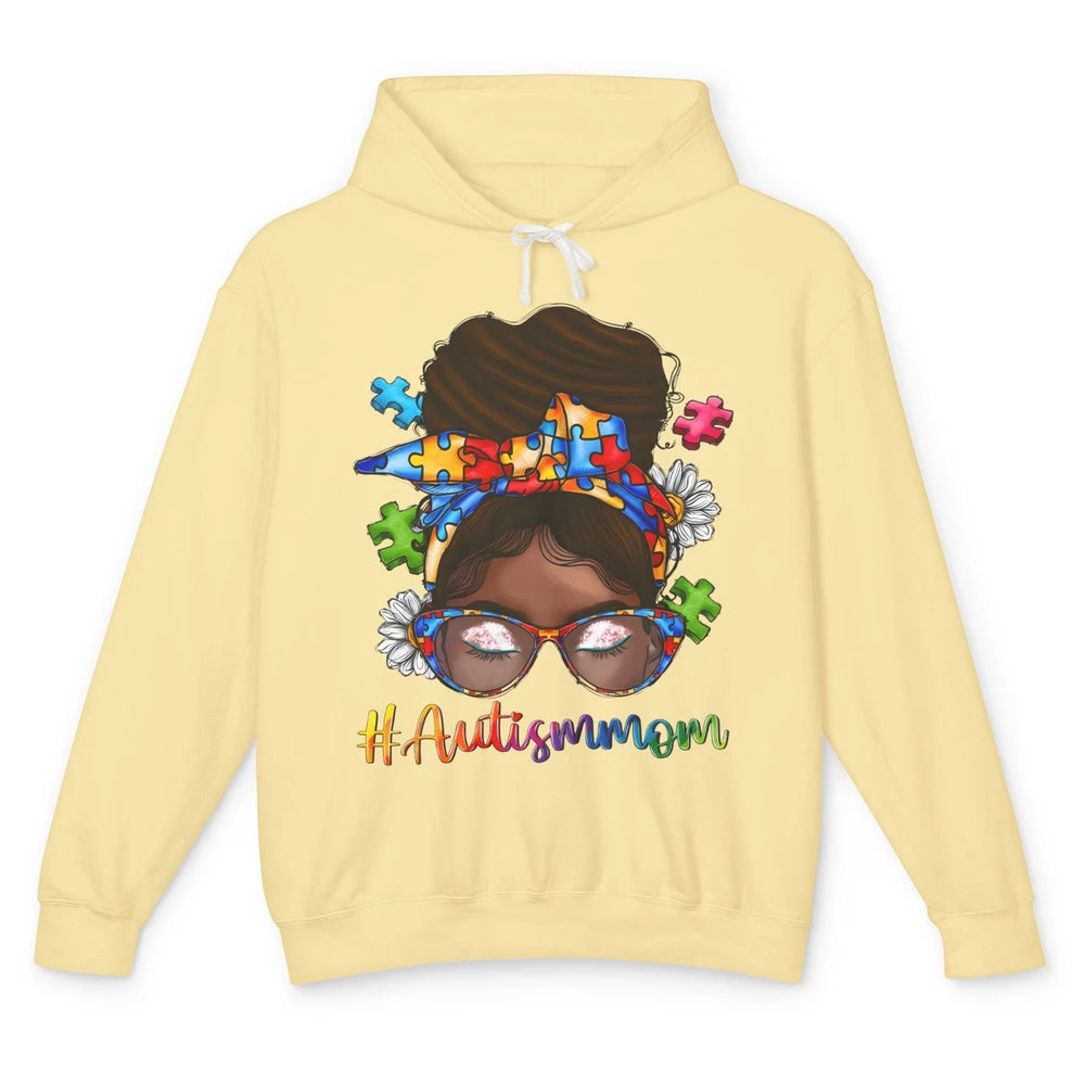 Autism Afro Mom Curly Hair American African Autism Awareness Unisex Lightweight Hoodie