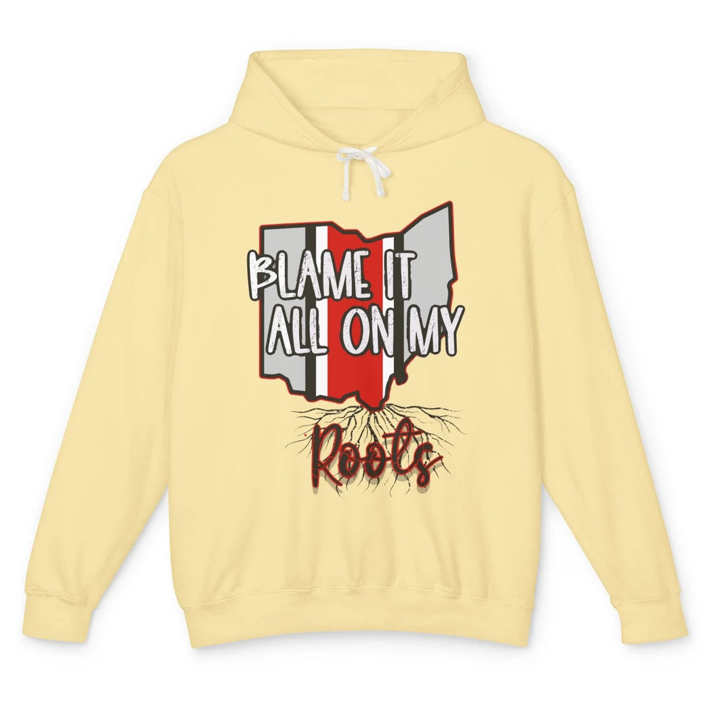 Retro Ohio Map Blame It All On My Roots Ohio Pride Gift Unisex Lightweight Hoodie