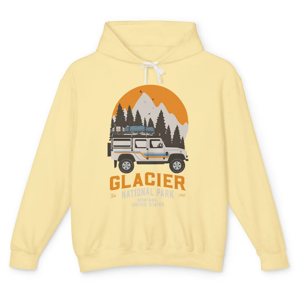 Vintage Glacier National Park Montana Road Trip Camping Unisex Lightweight Hoodie