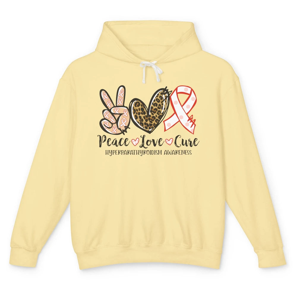 Hyperparathyroidism Awareness Red Ribbon Peace Love Cure Unisex Lightweight Hoodie