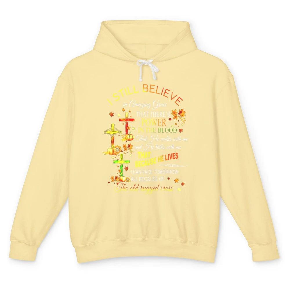 Autumn Fall Still Believe In Amazing Grace Cross Christian Unisex Lightweight Hoodie