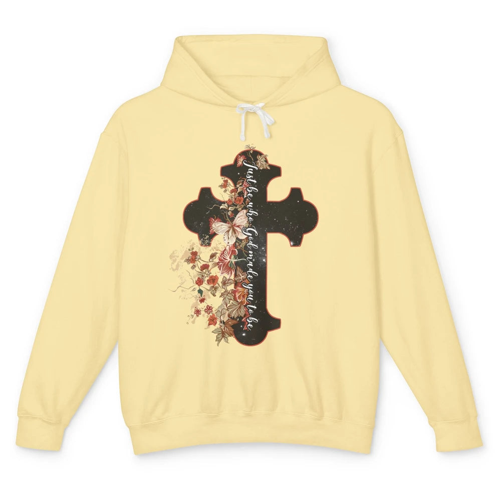 God Made You Christian Cross Floral Bible Verse Jesus Christ Unisex Lightweight Hoodie