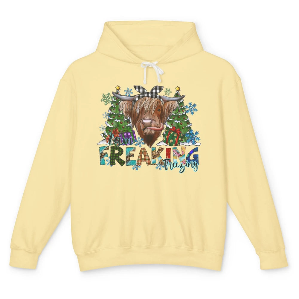 Highland Cow Bandana I'm Freaking Freezing Western Christmas Unisex Lightweight Hoodie