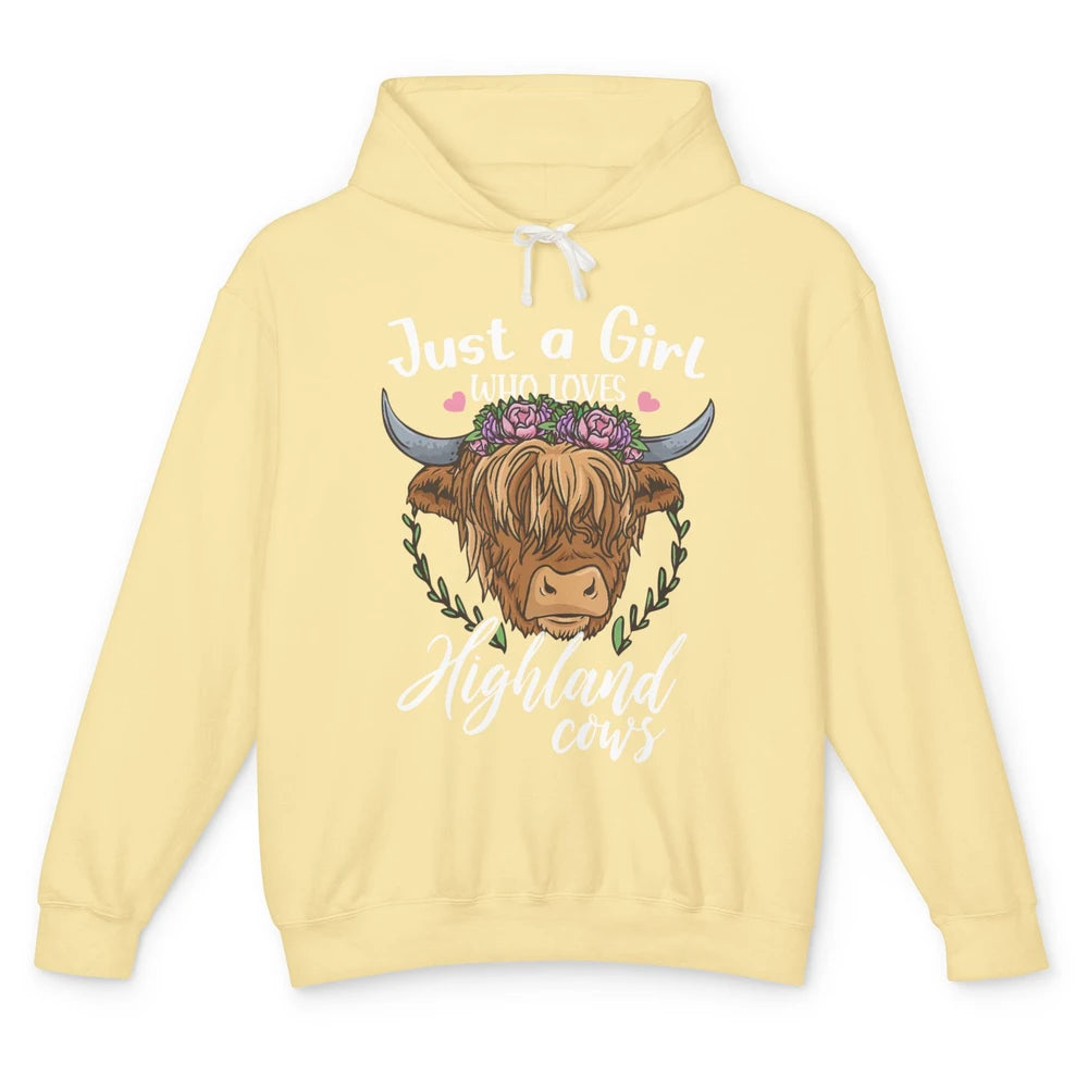 Just A Girl Who Loves Highland Cows Scottish Western Country Unisex Lightweight Hoodie