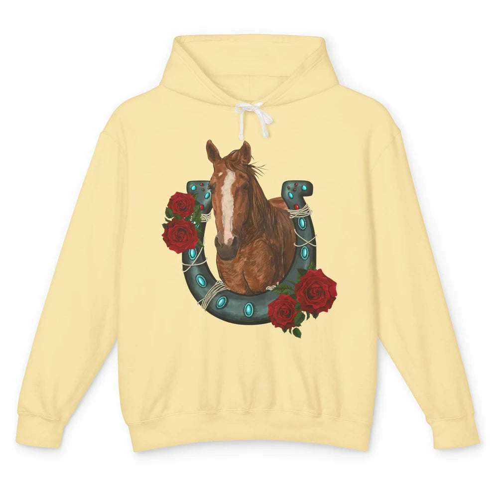 Western Country Texas Cowgirl Floral Horseshoe Horse Riding Unisex Lightweight Hoodie