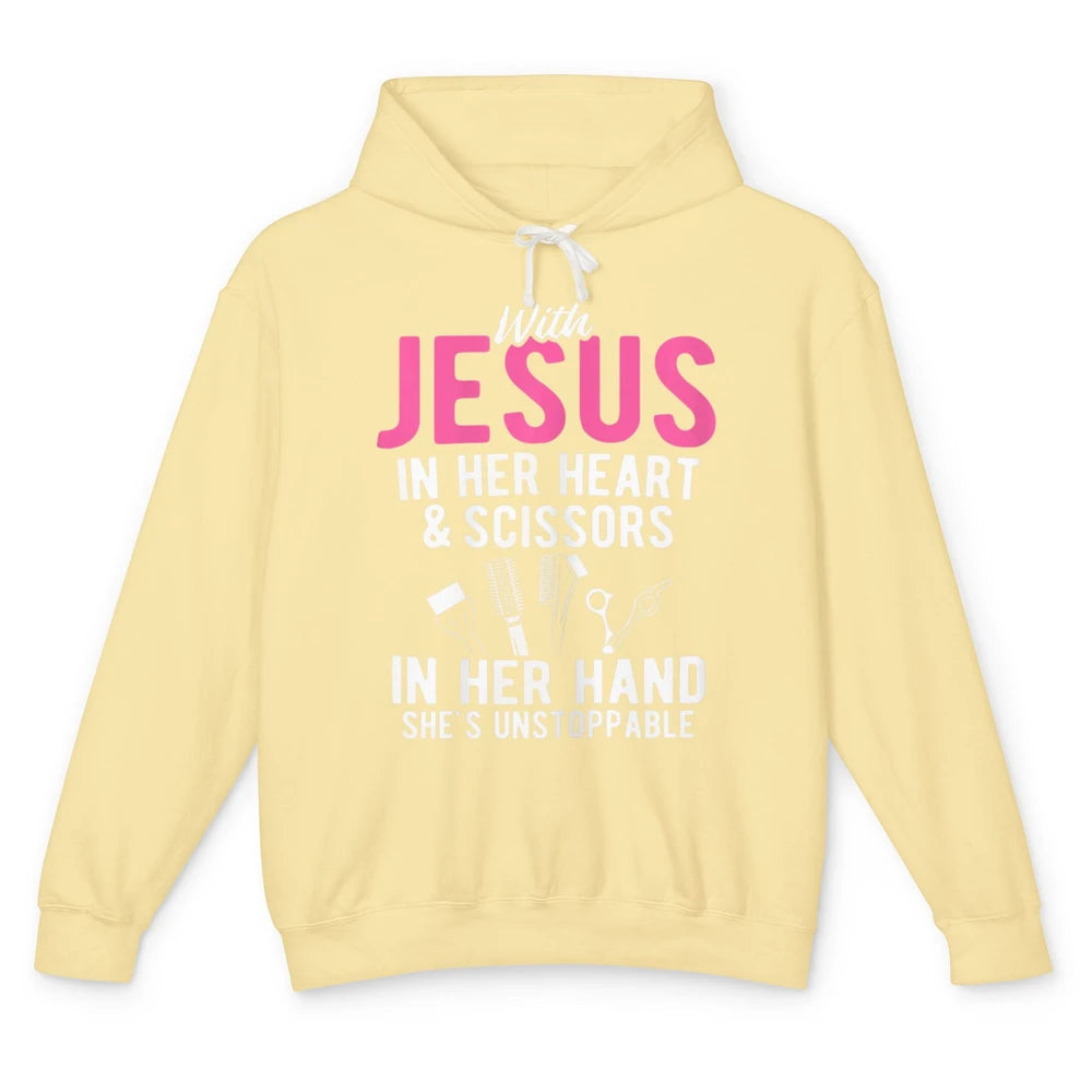 Jesus In Her Heart Scissors In Hands Hairstylist Christian Unisex Lightweight Hoodie