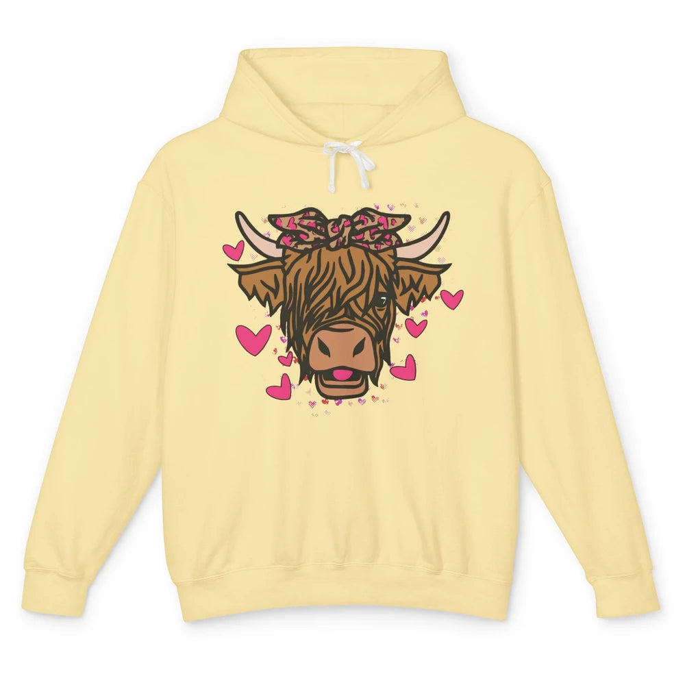 Funny Highland Cow Bandana I Love Moo Western Valentines Day Unisex Lightweight Hoodie