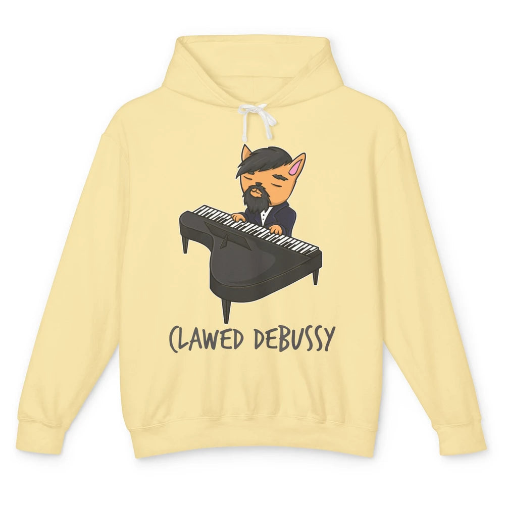 Clawed Debussy Orange Cat Piano Classical Music Composer Pun Unisex Lightweight Hoodie