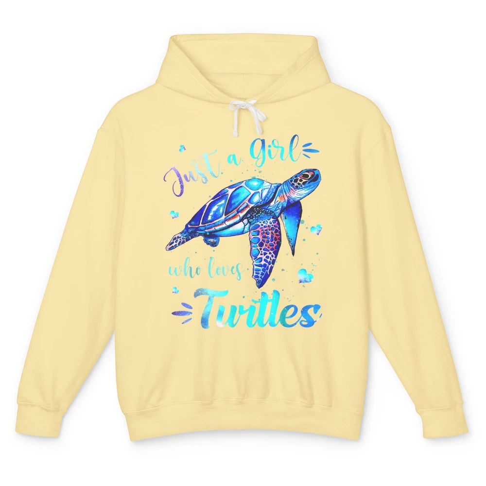 Just Girl Loves Turtles Watercolor Sea Ocean Animal Mammals Unisex Lightweight Hoodie