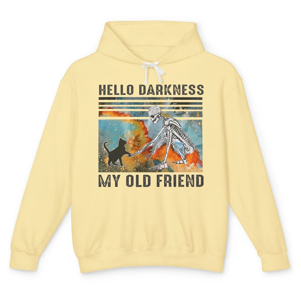 Black Cat And Skeleton Hello Darkness My Old Friend Cat Love Unisex Lightweight Hoodie