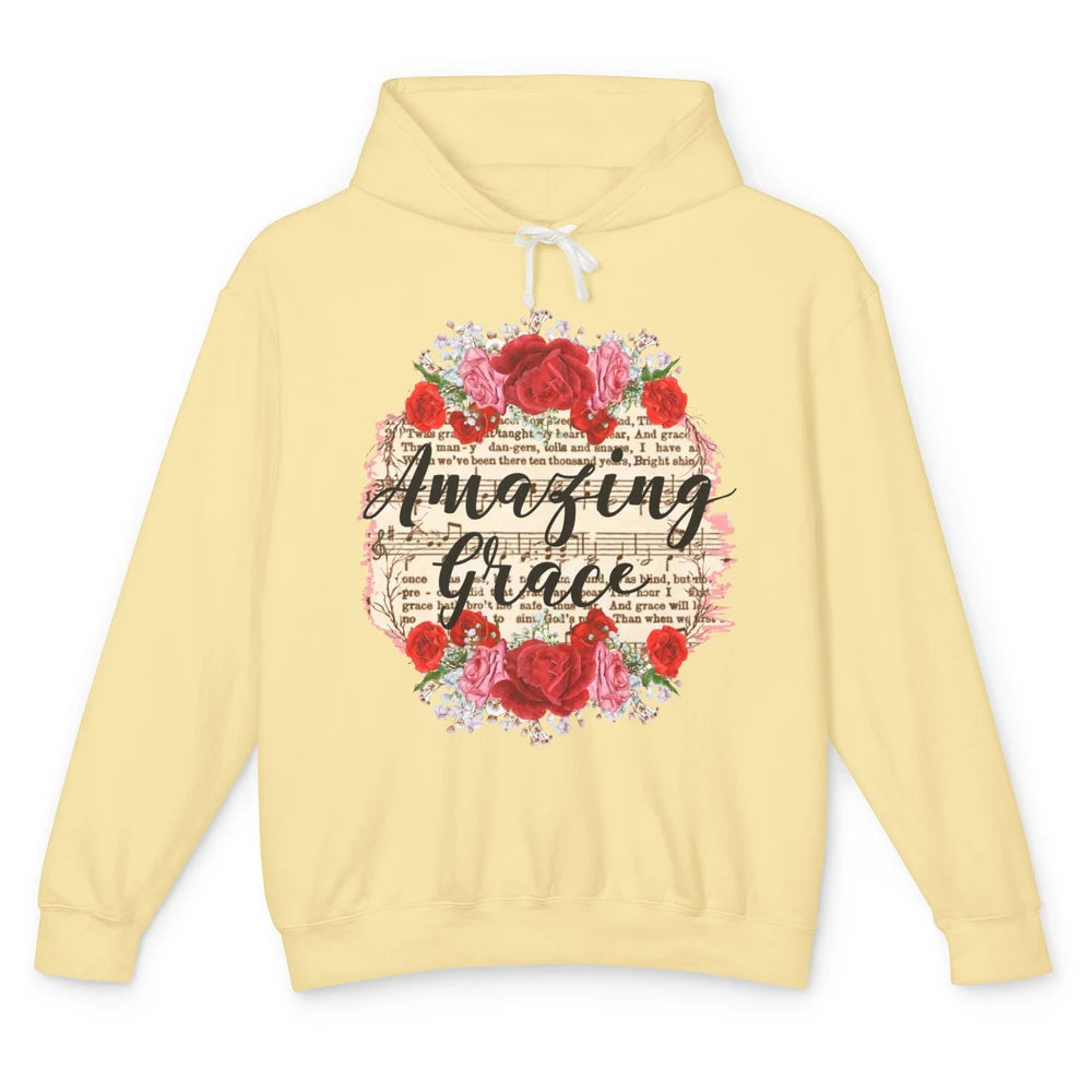 Floral Amazing Grace Jesus Lovers Christian Religious Gift Unisex Lightweight Hoodie