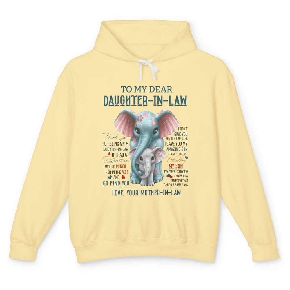 To My Dear Daughter In Law Love Mother In Law Cute Elephant Unisex Lightweight Hoodie