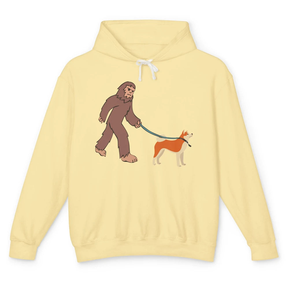 Funny Bigfoot Sasquatch Walking Shiba Inu Dog Mom Bigfoot Unisex Lightweight Hoodie