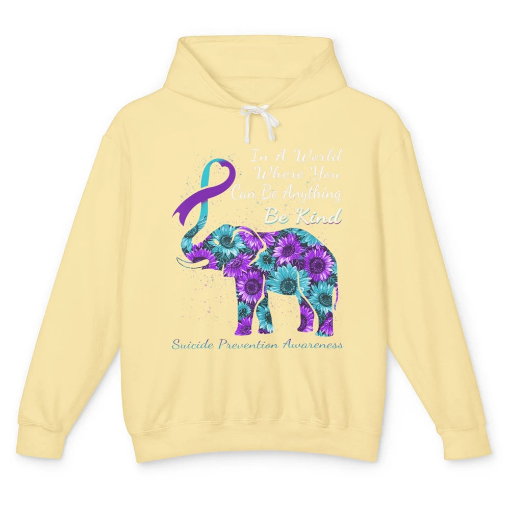 Sunflower Elephant Teal Purple Suicide Prevention Awareness Unisex Lightweight Hoodie