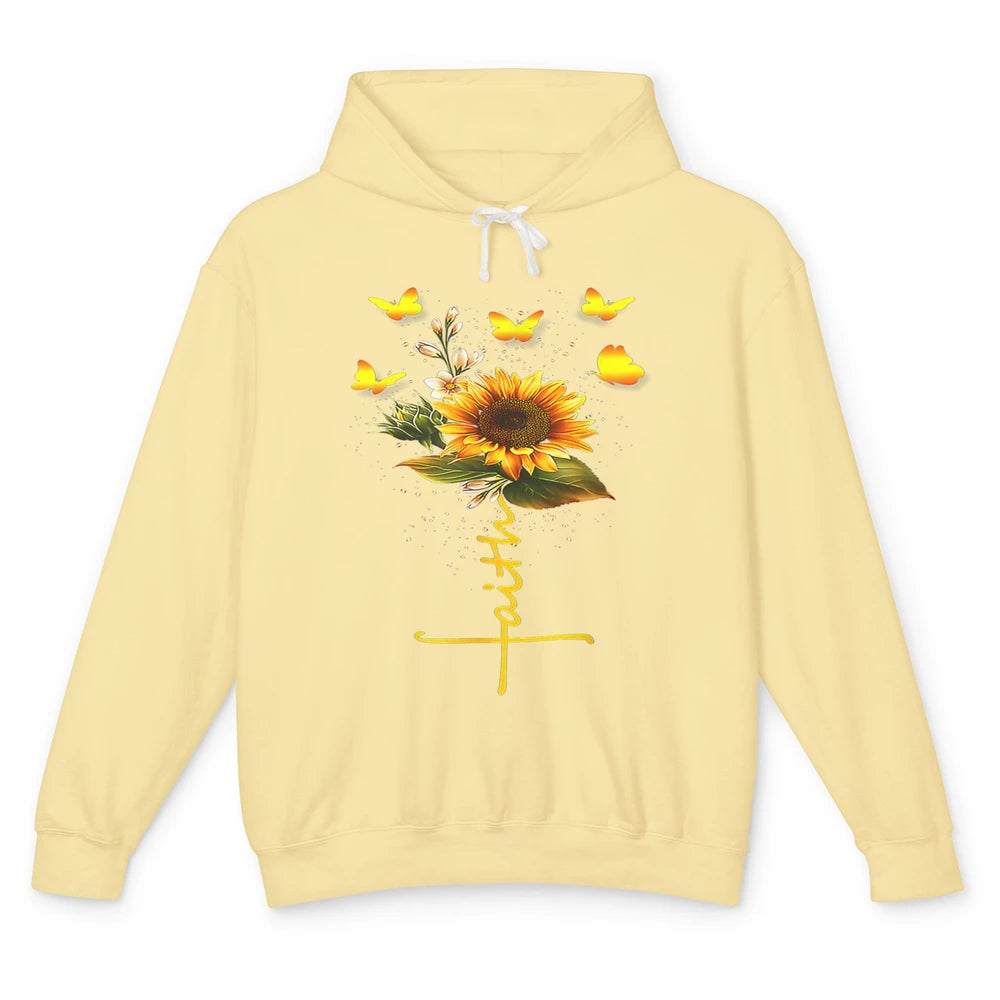 Vintage Faith Cross Sunflower Butterfly Christian Jesus God Unisex Lightweight Hoodie