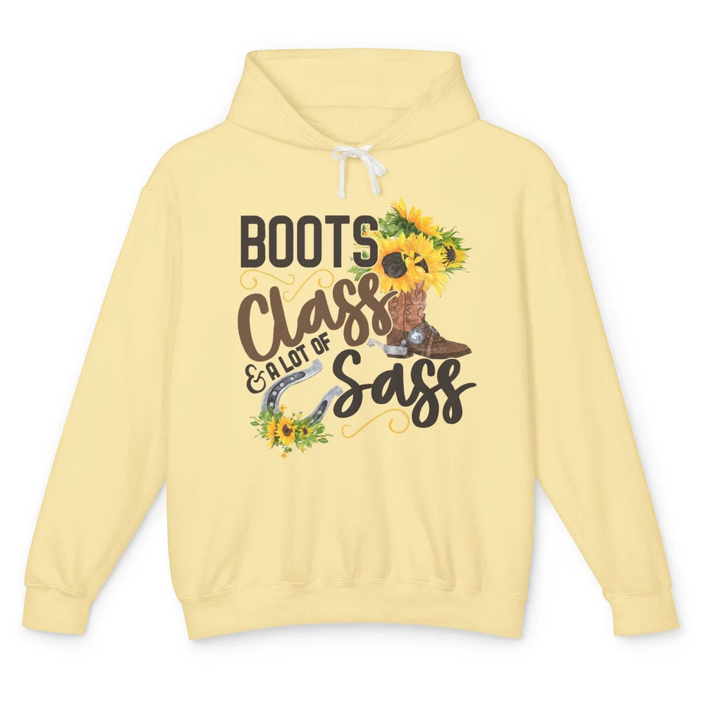 Retro Sunflower Cowgirl Boot Class Lots Of Sass Peace Lovers Unisex Lightweight Hoodie