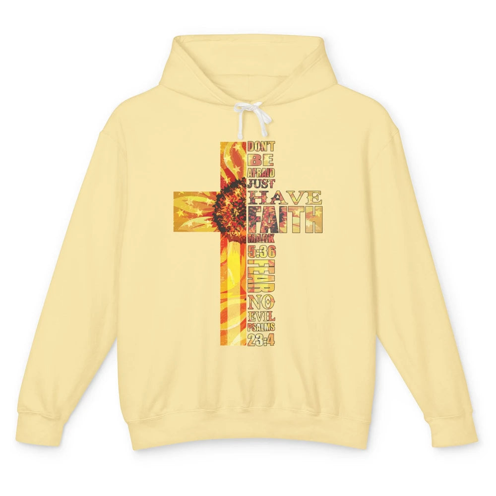 Sunflower Faith Cross Fear No Evil Christian US Flag Unisex Lightweight Hoodie