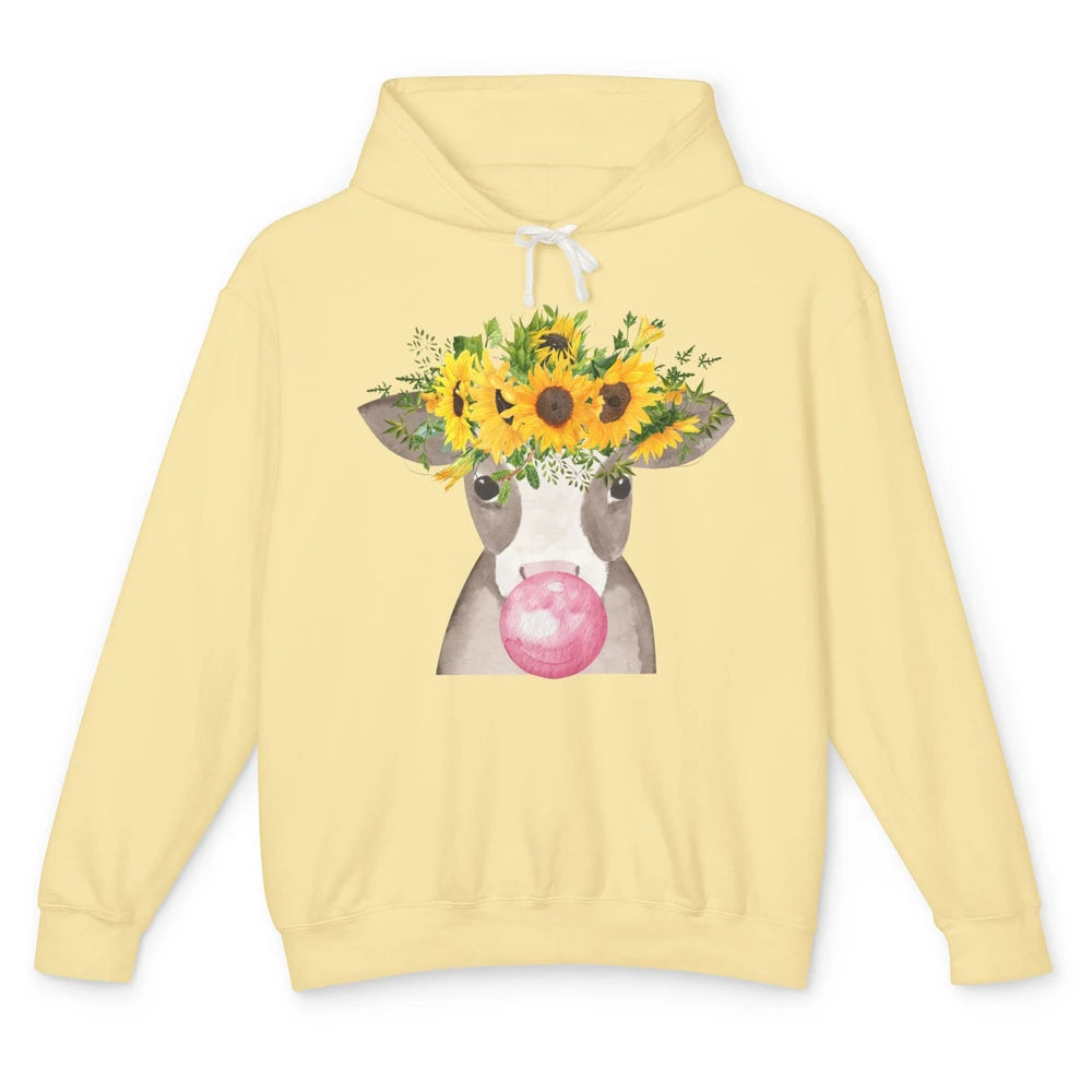 Sunflower Cow Bubble Gum Not In The Mood Western Farm Animal Unisex Lightweight Hoodie