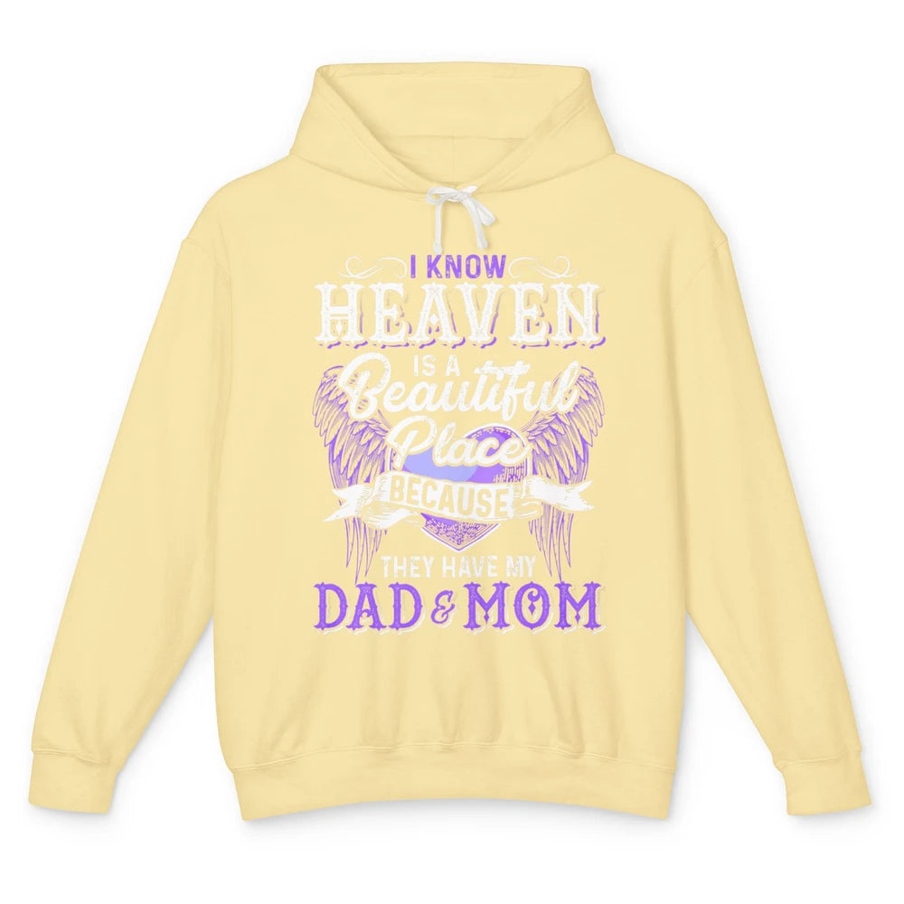 Heaven Beautiful Dad And Mom In Heaven Angel Wings Guardian Unisex Lightweight Hoodie