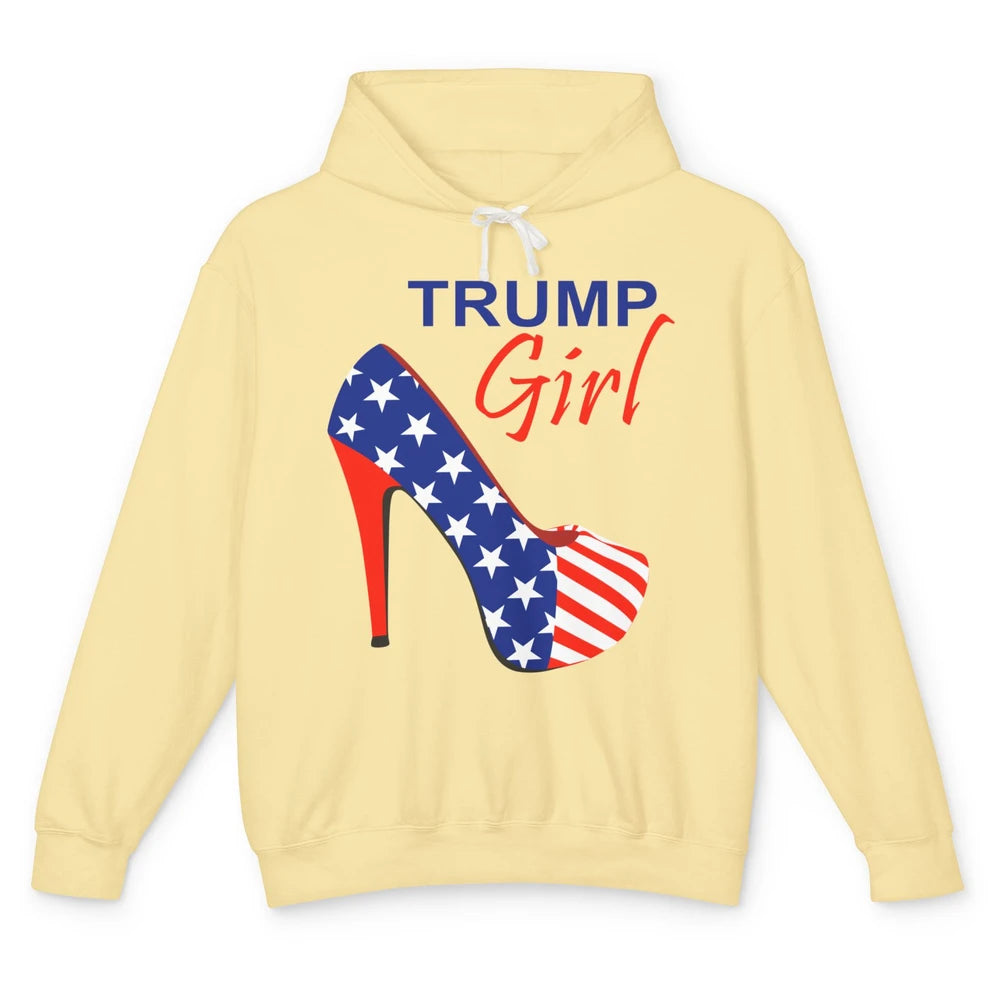 Trump Girl American Flag High Heels Republican Trump Support Unisex Lightweight Hoodie