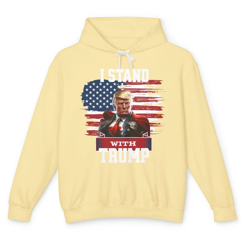 Retro US Flag I Stand With Donald Trump Return 2024 Patriot Unisex Lightweight Hoodie