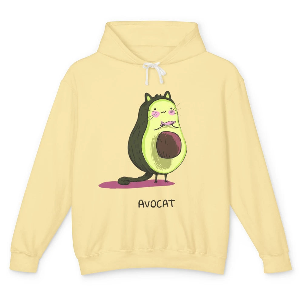 Cute Avocat Avocado Pink Cat Kitten Pun Healthy Vegan Veggie Unisex Lightweight Hoodie