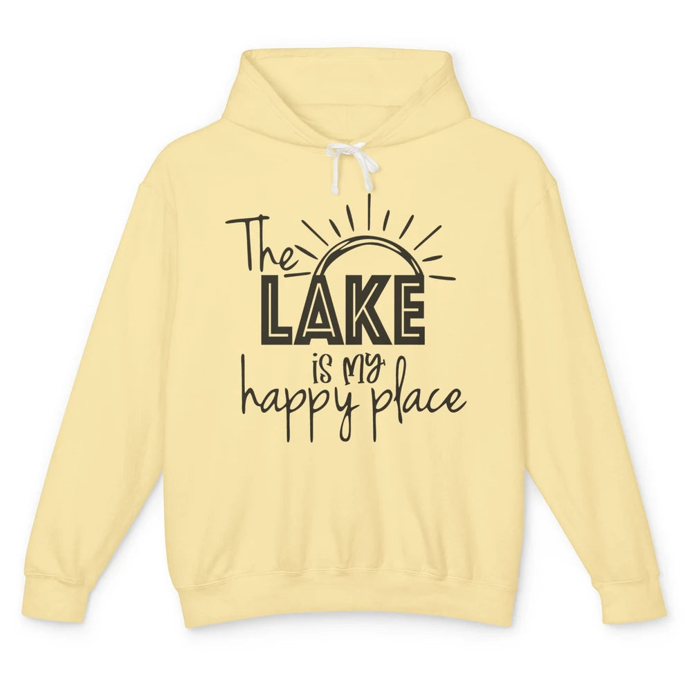 The Lake Is My Happy Place Summer Sunrays Lake Days Kayaking Unisex Lightweight Hoodie