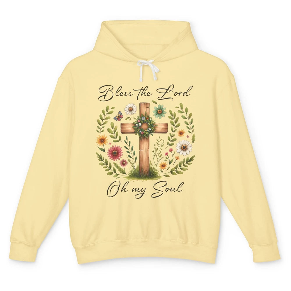 Bible Verse Bless The Lord Oh My Soul Christian Cross Retro Jesus Christ Church Unisex Lightweight Hoodie