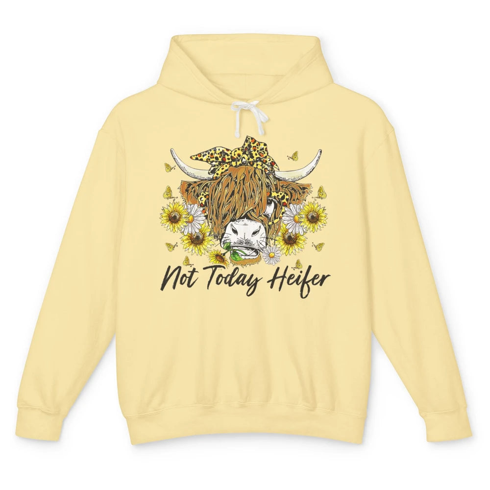 Not Today Heifer Highland Cow Leopard Sunflower Farm Animal Unisex Lightweight Hoodie