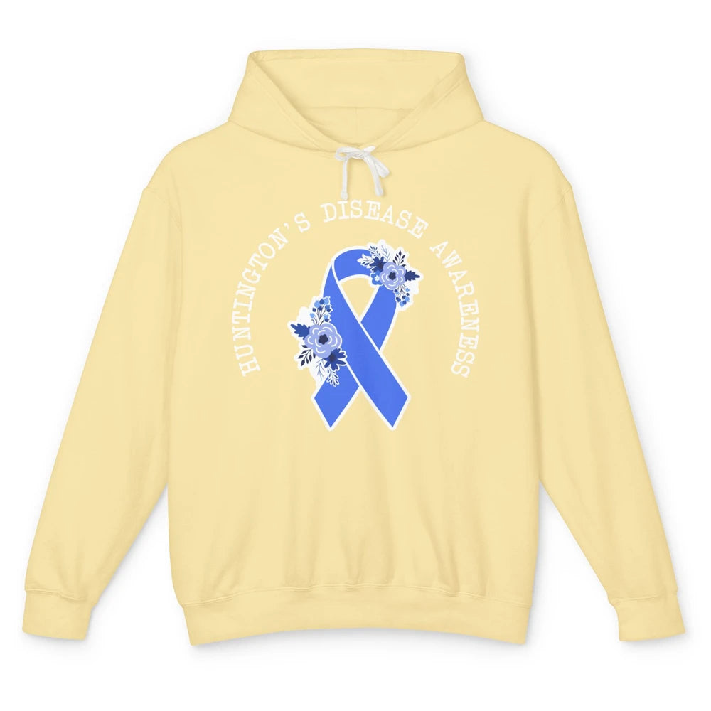 Huntington's Disease Awareness Floral Blue Ribbon Rainbow Unisex Lightweight Hoodie