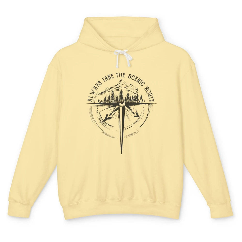 Outdoor Hiking Always Take Scenic Route Hiker Vintage Camp Unisex Lightweight Hoodie