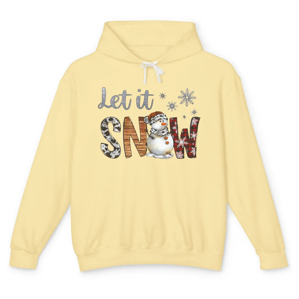 Leopard Snowman Let It Snow Snowflakes Western Christmas Unisex Lightweight Hoodie