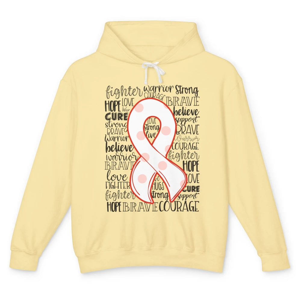 Hyperparathyroidism Awareness Red White Ribbon Hope Love Unisex Lightweight Hoodie