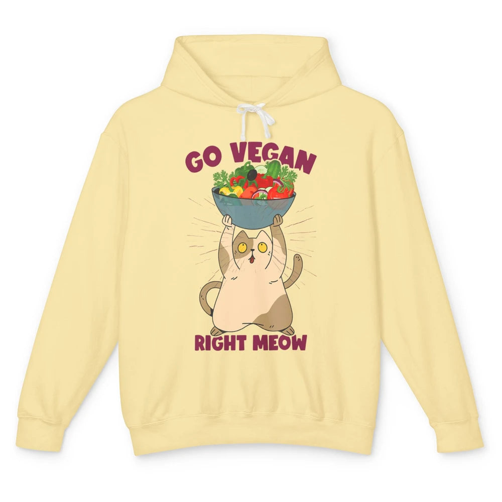 Funny Go Vegan Cat Plant Based Diet Animal Pet Vegetarian Unisex Lightweight Hoodie