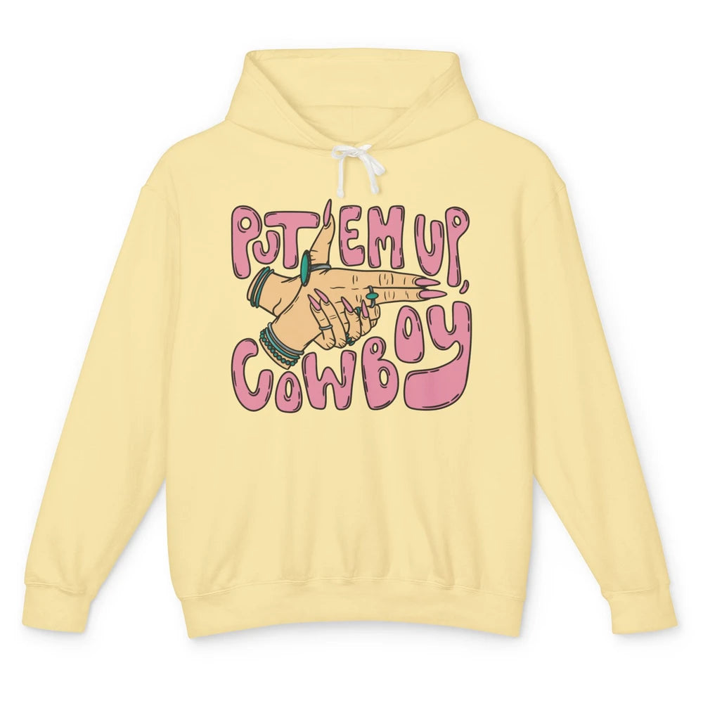 Retro Turquoise Cowgirl Hands Put 'Em Up Cowboy Western Girl Unisex Lightweight Hoodie