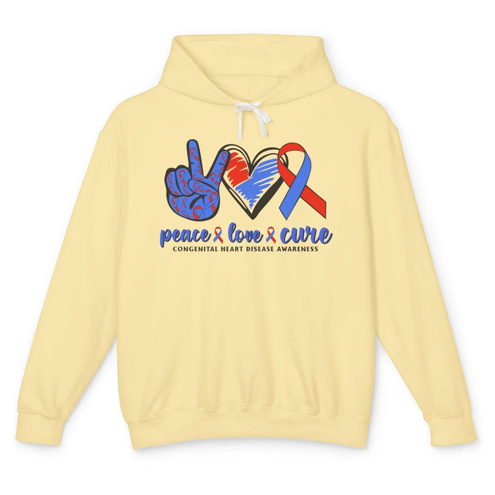 Congenital Heart Disease Blue Red Ribbon Peace Love Cure CHD Unisex Lightweight Hoodie