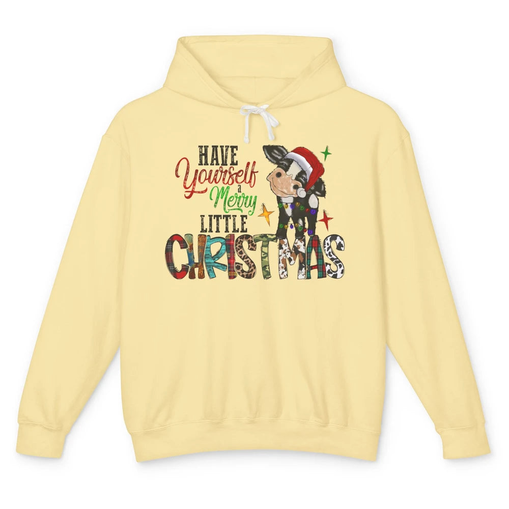 Cow Santa Have Yourself Merry Little Christmas Western Xmas Unisex Lightweight Hoodie