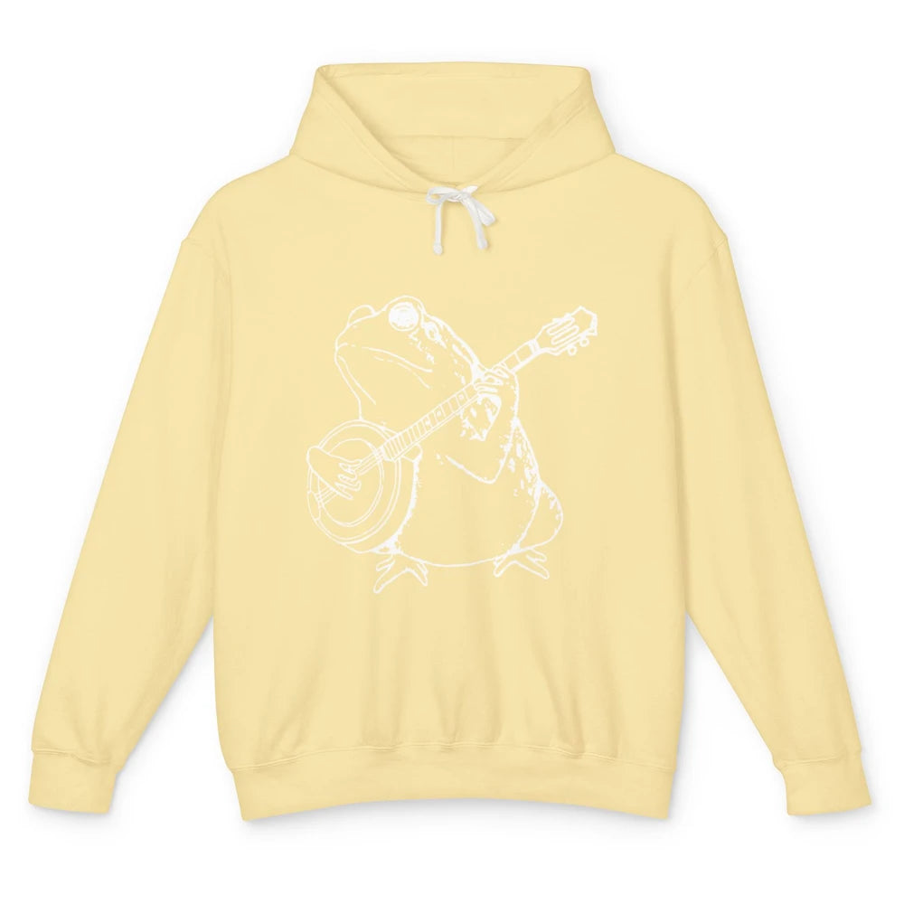 Retro Frog Playing Banjo Musician Banjo Player Music Vintage Unisex Lightweight Hoodie