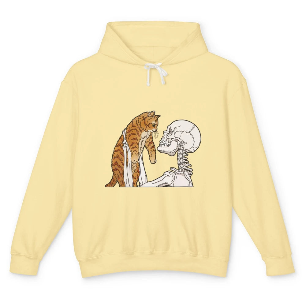 Cat And Skeleton Best Friends Of Cat Funny Orange Cat Kitten Unisex Lightweight Hoodie