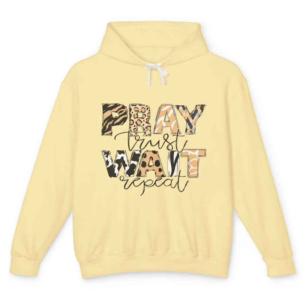 Bible Pray Trust Wait Repeat Jesus Christian Religious God Unisex Lightweight Hoodie