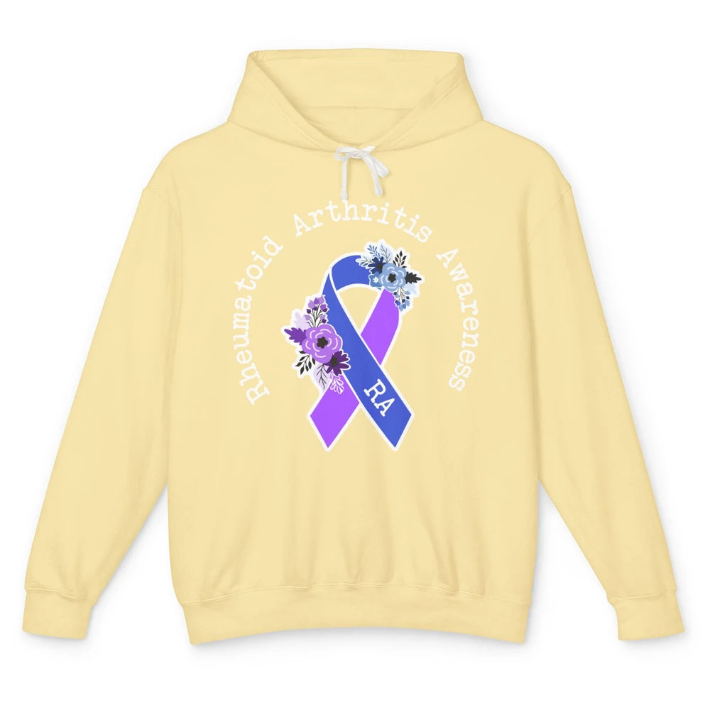 Rheumatoid Arthritis RA Awareness Floral Blue Purple Ribbon Unisex Lightweight Hoodie