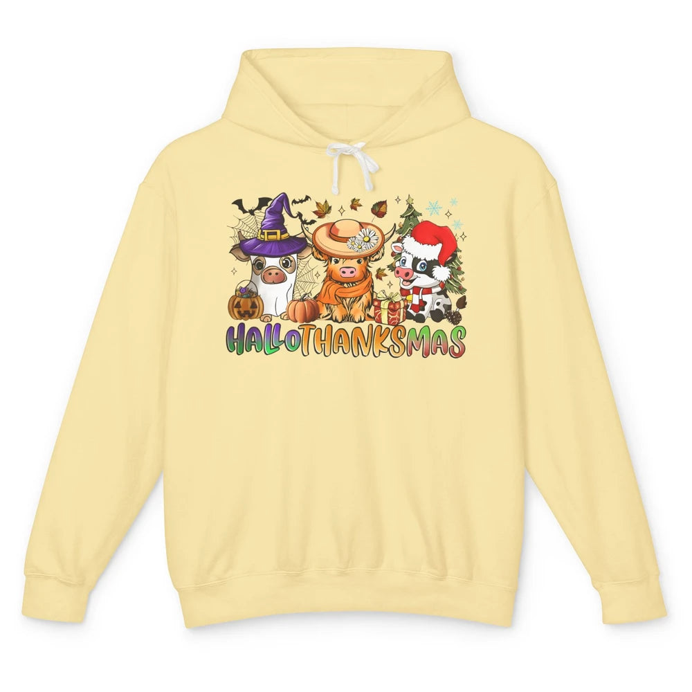 Baby Cow Pig Happy Hallo-thank-mas Fall Pumpkin Thanksgiving Unisex Lightweight Hoodie