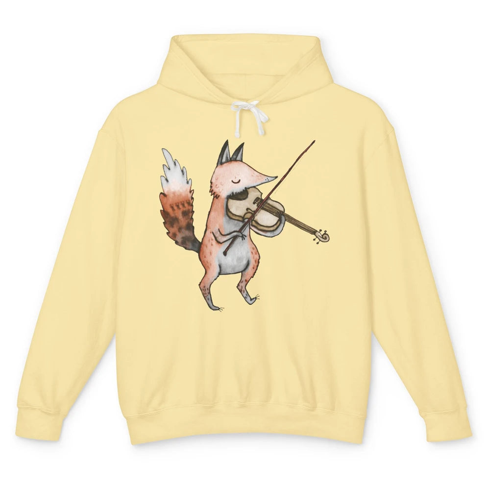 Vintage Fox Playing Violin Funny Violinist Musician Gift Unisex Lightweight Hoodie